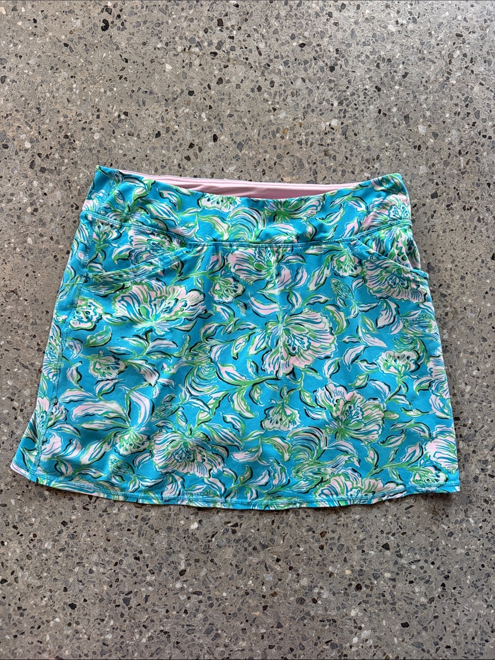 Lilly Pulitzer Luxletic Turquoise Floral Active Skort with Pink & Green Accents